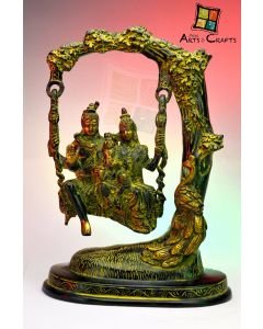 Brass Shiv Parvati Ganesha Swing Designer Sculpture